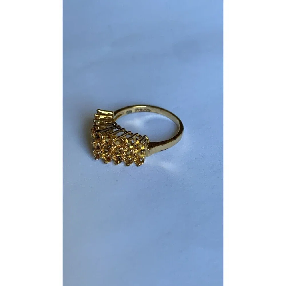Citrine Pyramid 1.75 CT  Ring Size 7 Gold Plated .925 Sterling Silver